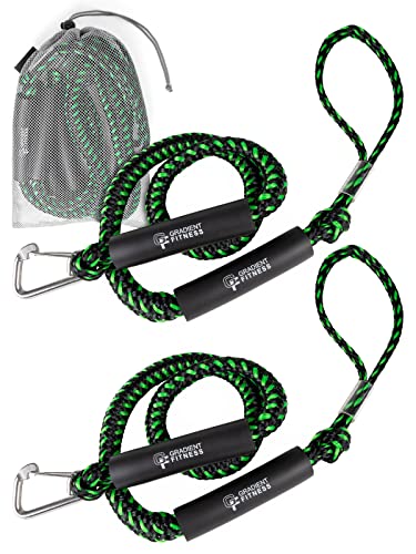 Gradient Fitness Bungee Dock Line (4' - 2 Pack) | Marine Rope Boat Dock Lines Make Docking & Boarding Easy for Jetski, Kayak, Pontoon. Boat Accessories Stretch 4'-5.5'. Mooring Boat Rope Absorbs Shock