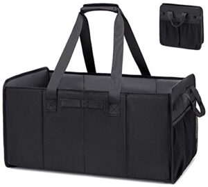 car trunk organizer, foldable car storage bag for car collapsible vehicle cargo suv sedan portable sturdy extra large tote bag portable canvas basket reusable grocery shopping bag waterproof (black)
