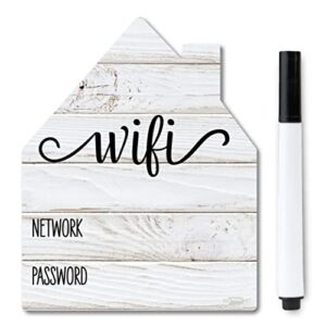 rustic white wifi password sign, rustic farmhouse fridge magnet, wifi password sign for home with black wet erasable pen, magnetic white wifi sign for guests, fridge magnet decor, 4.0 x 5.0 inch