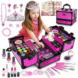 hollyhi 65 pcs kids makeup kit for girl, washable play makeup toys set for dress up, pretend beauty vanity set with cosmetic case birthday toys for girls 3 4 5 6 7 8 9 10 11 12 year old kids toddlers