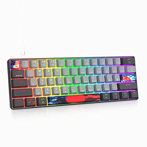 Mosptnspg RGB Mini 60% Percent Mechanical Gaming Keyboard, Blue Switch Ultra-Compact Backlit Ergonomic Wired Office Keyboard with Grey/Black PBT keycaps for Mac/Win/PC/ps4/ps5(Grey/Blue Switch)