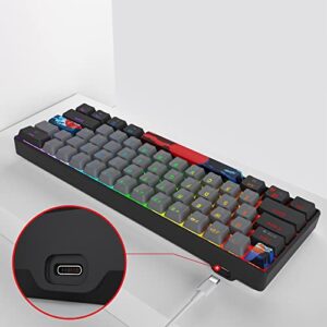 Mosptnspg RGB Mini 60% Percent Mechanical Gaming Keyboard, Blue Switch Ultra-Compact Backlit Ergonomic Wired Office Keyboard with Grey/Black PBT keycaps for Mac/Win/PC/ps4/ps5(Grey/Blue Switch)