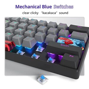 Mosptnspg RGB Mini 60% Percent Mechanical Gaming Keyboard, Blue Switch Ultra-Compact Backlit Ergonomic Wired Office Keyboard with Grey/Black PBT keycaps for Mac/Win/PC/ps4/ps5(Grey/Blue Switch)