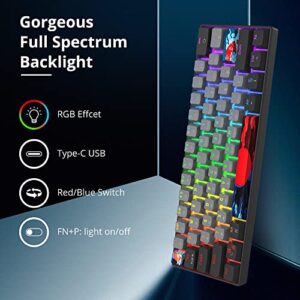 Mosptnspg RGB Mini 60% Percent Mechanical Gaming Keyboard, Blue Switch Ultra-Compact Backlit Ergonomic Wired Office Keyboard with Grey/Black PBT keycaps for Mac/Win/PC/ps4/ps5(Grey/Blue Switch)