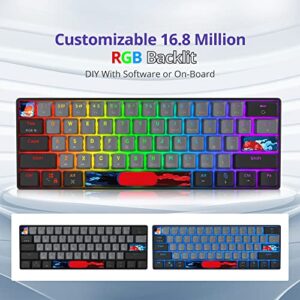 Mosptnspg RGB Mini 60% Percent Mechanical Gaming Keyboard, Blue Switch Ultra-Compact Backlit Ergonomic Wired Office Keyboard with Grey/Black PBT keycaps for Mac/Win/PC/ps4/ps5(Grey/Blue Switch)