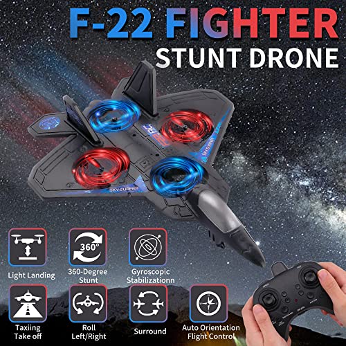 F.U.Fitrota Stunt Remote Control Plane Drone for Kids, Hobby RTF RC Airplanes Toys for Boys, F22 Raptor Fighter RC Jet Plane Toy