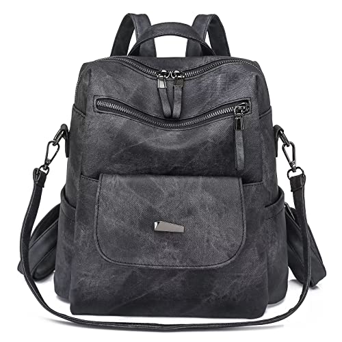 WYFJNX PU Leather Backpack Purse for Women Fashion Multipurpose Design Handbag Ladies Shoulder Bags Travel Backpack Black