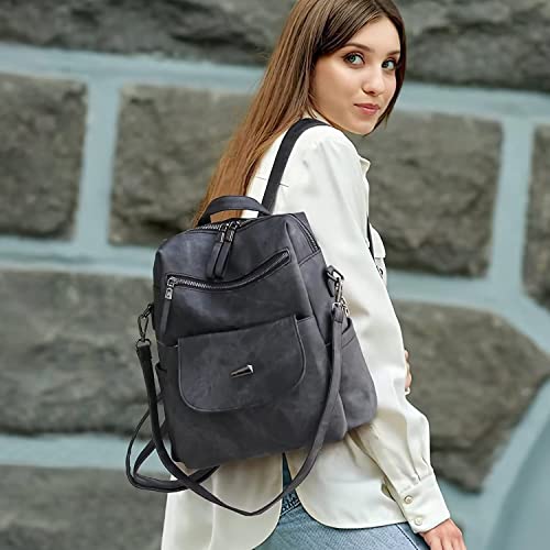 WYFJNX PU Leather Backpack Purse for Women Fashion Multipurpose Design Handbag Ladies Shoulder Bags Travel Backpack Black