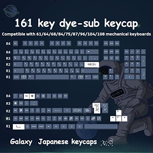 Hyekit Custom Keycaps - PBT Keycaps, Cherry Profile, Dye Sub, Japanese Keycaps, 6.25u, 7u, 161 Key Set, for Mechanical Keyboard, US and UK Layouts (Galaxy)