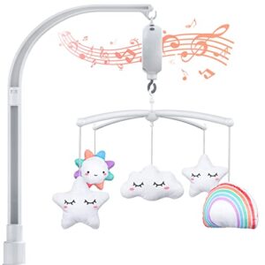 FEISIKE Baby Crib Mobile with 3 Modes Musical Box,Volume Control,12 Lullabies,Nursery Crib Toys for Newborn Ages 0 and Older,23 Inches Baby Mobile Arm and 5 Pcs Hanging Toys