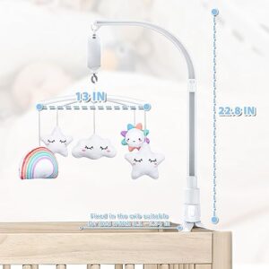 FEISIKE Baby Crib Mobile with 3 Modes Musical Box,Volume Control,12 Lullabies,Nursery Crib Toys for Newborn Ages 0 and Older,23 Inches Baby Mobile Arm and 5 Pcs Hanging Toys