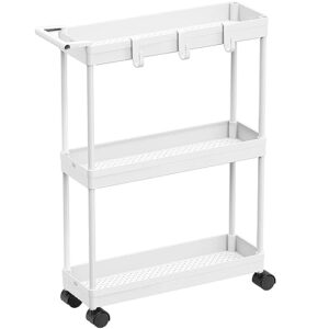 simplehouseware kitchen cart storage 3-tier slim/super narrow shelves with handle, 26.5'' height/5.5'' width for narrow place, white