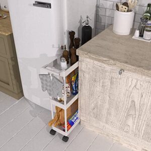 SimpleHouseware Kitchen Cart Storage 3-Tier Slim/Super Narrow Shelves with Handle, 26.5'' Height/5.5'' Width for Narrow Place, White