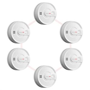 x-sense smoke detector, wireless interconnected fire alarm with 10-year battery life and transmission range of over 820 ft, sd20-w, pack of 6