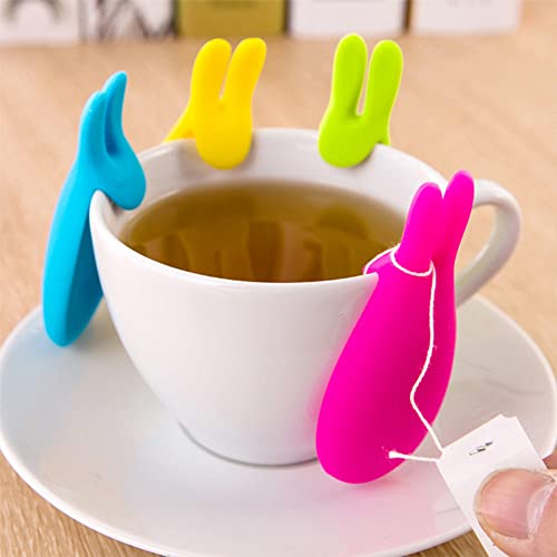 10 Pcs Silicone Tea Bag Holder, Cute Colorful Silicone Tea Bag Hanger Rabbit Shape Silicone Tea Bag Hanger for Hanging Tea Bag