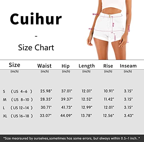 Cuihur Women's Ripped High Waisted Rolled Hem Stretchy Casual Short Jeans Ripped Denim for Juniors White M