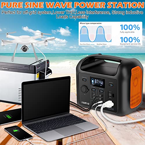 DLNRG R300 299Wh Portable Power Station, 300W Pure Sine Wave Solar Generator 93437mAh Backup LiFePO4 Battery 110V 2 AC Outlets,PD 60W USB-C in/out,Dual 12V/120W Ports outdoor generator for Camping,RV,CPAP Orange