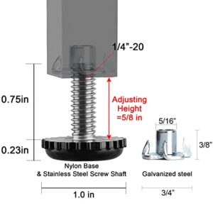 Anwenk Stainless Steel Patio Furniture Leveling Feet 1/4-20 Screw in Threaded Outdoor Furniture Levelers Adjustable Table Chair Levelers Feet Glides for Chairs Tables Cabinet Patio Furniture- 8 Pack