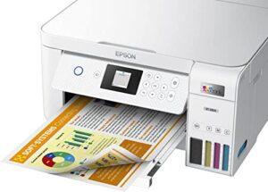 epson ecotank et-2850 wireless all-in-one inkjet color printer, 4800x1200 dpi, duplex printing, mobile photo printing, 1.44" color lcd display, cartridge-free, white, bundle with printer cable