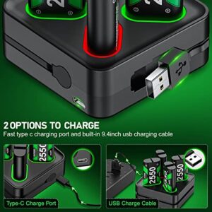 Rechargeable Xbox One Controller Battery Pack Charger with 4 x2550mAh Max Capacity for Xbox Series X Battery, Xbox One Charging Accessories Kit for Xbox One Series X/S/Xbox One/X/S/Elite Controllers