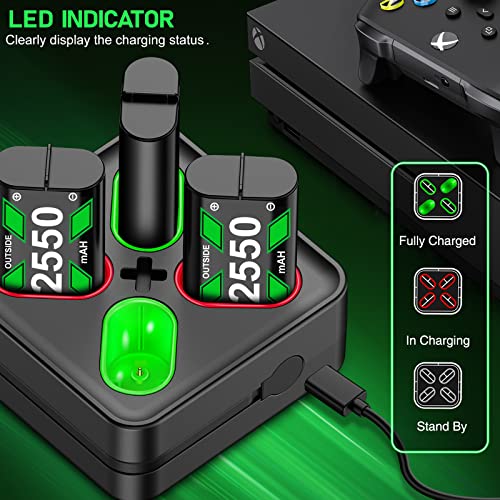 Rechargeable Xbox One Controller Battery Pack Charger with 4 x2550mAh Max Capacity for Xbox Series X Battery, Xbox One Charging Accessories Kit for Xbox One Series X/S/Xbox One/X/S/Elite Controllers