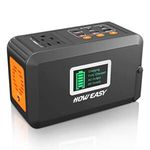 howeasy 120w portable power station, 88wh solar generator, lithium battery power with 2 110v ac (peak 150w) socket/ 3 dc ports/2 usb qc3.0/led light for cpap outdoor camping trip hunting emergency