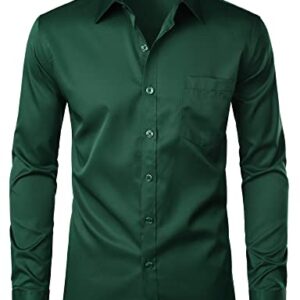 ZEROYAA Men's Urban Stylish Casual Business Slim Fit Long Sleeve Button Up Dress Shirt with Pocket ZLCL29-Dark Green X-Large