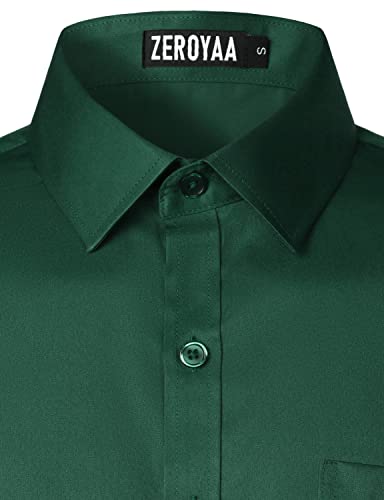 ZEROYAA Men's Urban Stylish Casual Business Slim Fit Long Sleeve Button Up Dress Shirt with Pocket ZLCL29-Dark Green X-Large