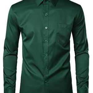 ZEROYAA Men's Urban Stylish Casual Business Slim Fit Long Sleeve Button Up Dress Shirt with Pocket ZLCL29-Dark Green X-Large