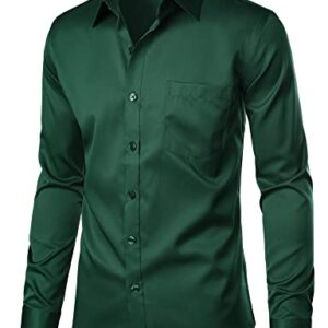 ZEROYAA Men's Urban Stylish Casual Business Slim Fit Long Sleeve Button Up Dress Shirt with Pocket ZLCL29-Dark Green X-Large