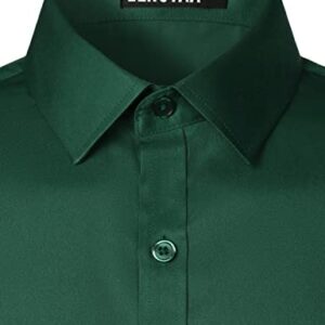 ZEROYAA Men's Urban Stylish Casual Business Slim Fit Long Sleeve Button Up Dress Shirt with Pocket ZLCL29-Dark Green Small