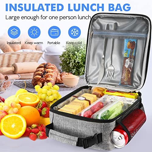 Lunch Box Insulated Lunch Bag - Durable Small Lunch Bag Reusable Adults Tote Bag Lunch Box for Adult Men Women (Light Gray)