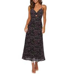 ZAFUL Women's Spaghetti Strap Floral Summer Hollow Twist Front Maxi Dresses Sexy Cutout V Neck Backless Vacation Dress