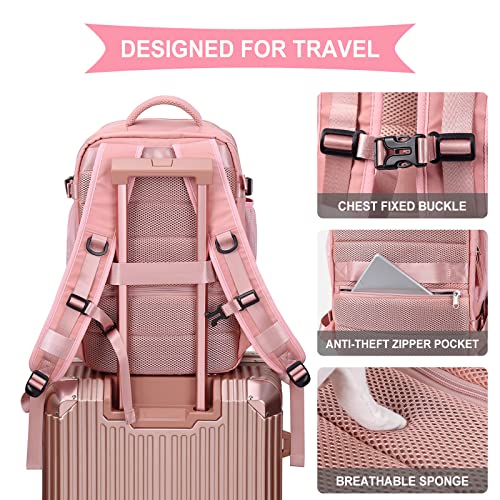 coowoz Travel Backpack For Women Men Airline Approved,Pink Carry On Backpack,Large Hiking Backpack Waterproof Outdoor Sports Rucksack Casual Daypack Fit 15.6 Inch Laptop Backpack College Backpack