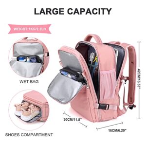 coowoz Travel Backpack For Women Men Airline Approved,Pink Carry On Backpack,Large Hiking Backpack Waterproof Outdoor Sports Rucksack Casual Daypack Fit 15.6 Inch Laptop Backpack College Backpack