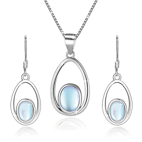 YZSFMZGE Moonstone 925 Sterling Silver Earring And Necklace Jewelry Set For Women Moonstone Jewelry Sets for Women Girls Gifts