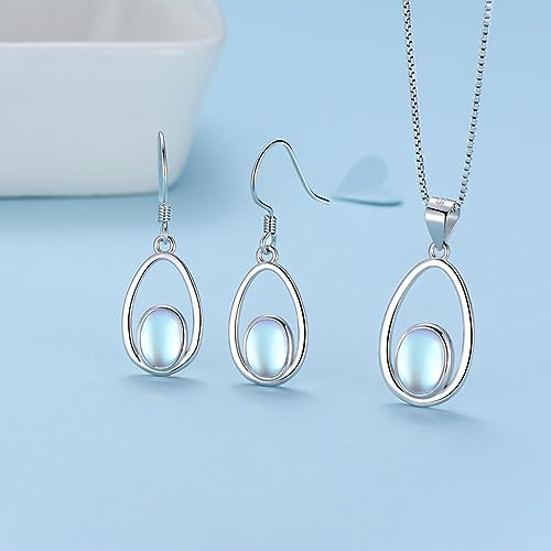 YZSFMZGE Moonstone 925 Sterling Silver Earring And Necklace Jewelry Set For Women Moonstone Jewelry Sets for Women Girls Gifts