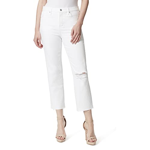 Jessica Simpson womens Spotlight High Rise Slim Straight Crop Jeans, White - Destruction, 27 US