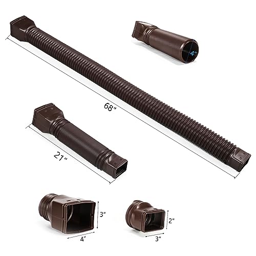 Plusgutter Brown 2-Pack Rain Gutter Downspout Extensions Flexible, Drain Downspout Extender,Down Spout Drain Extender, Gutter Connector Rainwater Drainage,Extendable from 21 to 68 Inches.