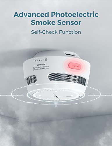 Smoke Detector 10-Year Battery with Test/Silence Button, AEGISLINK Fire Alarm with Photoelectric Sensor, Low Battery Warning, S500 (Independent, 1-Pack)