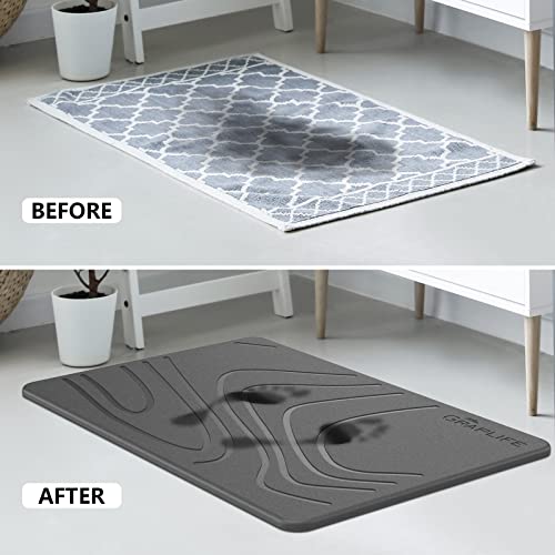 Graplife Stone Bath Mat - Non-Slip Fast-Drying Mat for Kitchen Counter, Tub & Bathroom Floor - Super Absorbent Diatomaceous Earth Shower Mat - Elegant Home Decor & Modern Accessories - Gray 23.5x15”