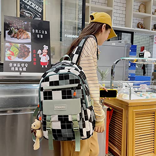 Dcepem Cute Kawaii Backpack with Accessories for Girls School Preppy Backpack Laptop Stuff Waterproof Over 6 Years Old Green