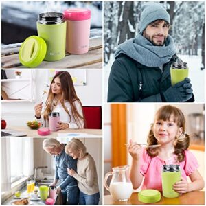 MISS BIG Insulated Food Container, 17oz Thermos for Hot Food for Kids & Adult,Leakproof,BPAs Free, Food Thermos with Spoon,Keep Hot & Cold Food for School,Office,Travel Bento Box for Hot Food (Green)