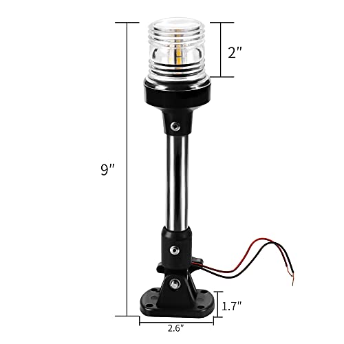 Anchor Light,White LED Stern Light for Boat 3 Nautical Mile Bimini Top Lights Fold Down Pontoon Light All Round 12~24V