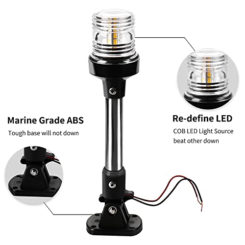 Anchor Light,White LED Stern Light for Boat 3 Nautical Mile Bimini Top Lights Fold Down Pontoon Light All Round 12~24V