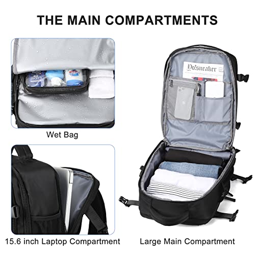 Large Travel Backpack Women, Carry On Backpack,Hiking Backpack Waterproof Outdoor Sports Rucksack Casual Daypack Fit 14 Inch Laptop with USB Charging Port Shoes Compartment