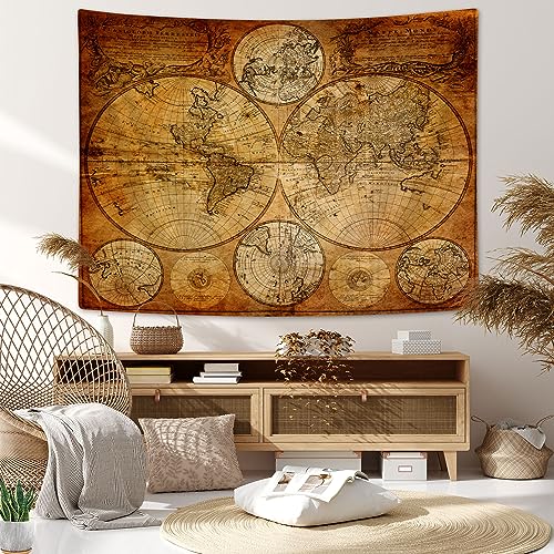 Moyrisou Old World Map Tapestry Wall Hanging for Guys, Vintage Pirate Map Wall Decor Nautical Map of the World Tapestries, Historical Atlas Retro Ocean Themed Posters Home Bedroom Decorations