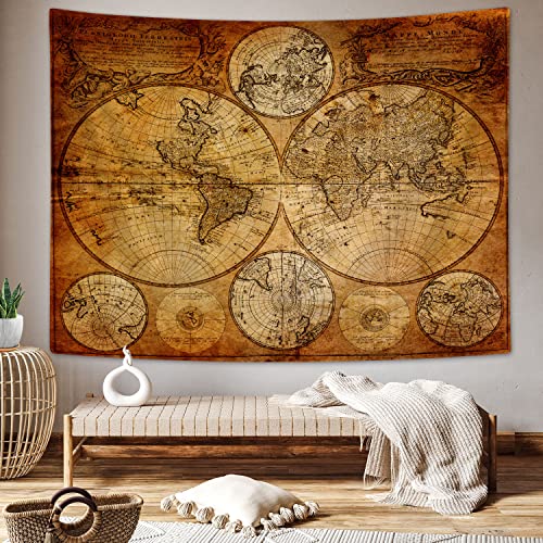 Moyrisou Old World Map Tapestry Wall Hanging for Guys, Vintage Pirate Map Wall Decor Nautical Map of the World Tapestries, Historical Atlas Retro Ocean Themed Posters Home Bedroom Decorations