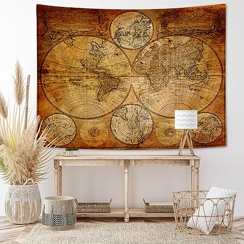 Moyrisou Old World Map Tapestry Wall Hanging for Guys, Vintage Pirate Map Wall Decor Nautical Map of the World Tapestries, Historical Atlas Retro Ocean Themed Posters Home Bedroom Decorations