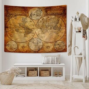 Moyrisou Old World Map Tapestry Wall Hanging for Guys, Vintage Pirate Map Wall Decor Nautical Map of the World Tapestries, Historical Atlas Retro Ocean Themed Posters Home Bedroom Decorations